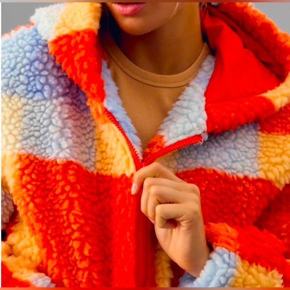 Anthropologie Daily Practice Faux Shearling Crop Hoodie Fleece Zip Up Jacket SM - Picture 2 of 11